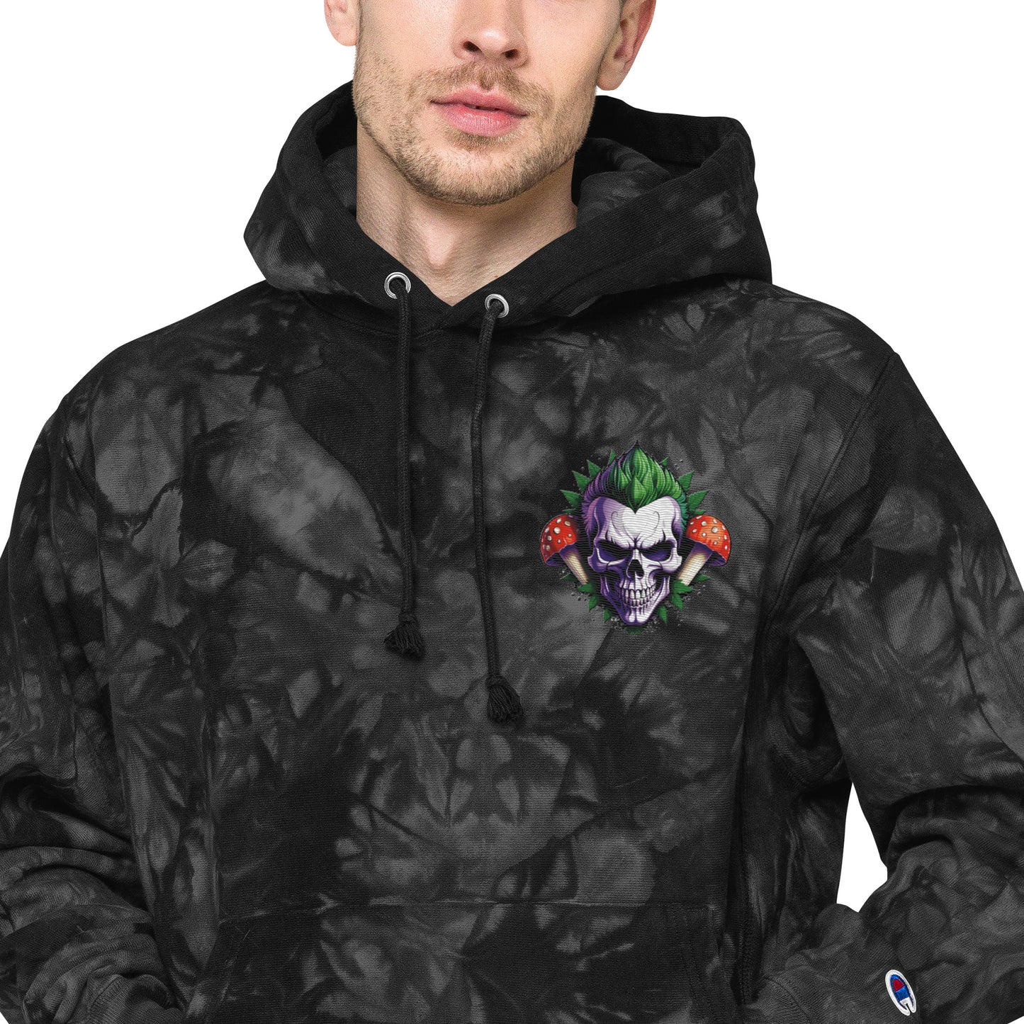 Unisex Mushroom Skull Design Champion tie-dye hoodie