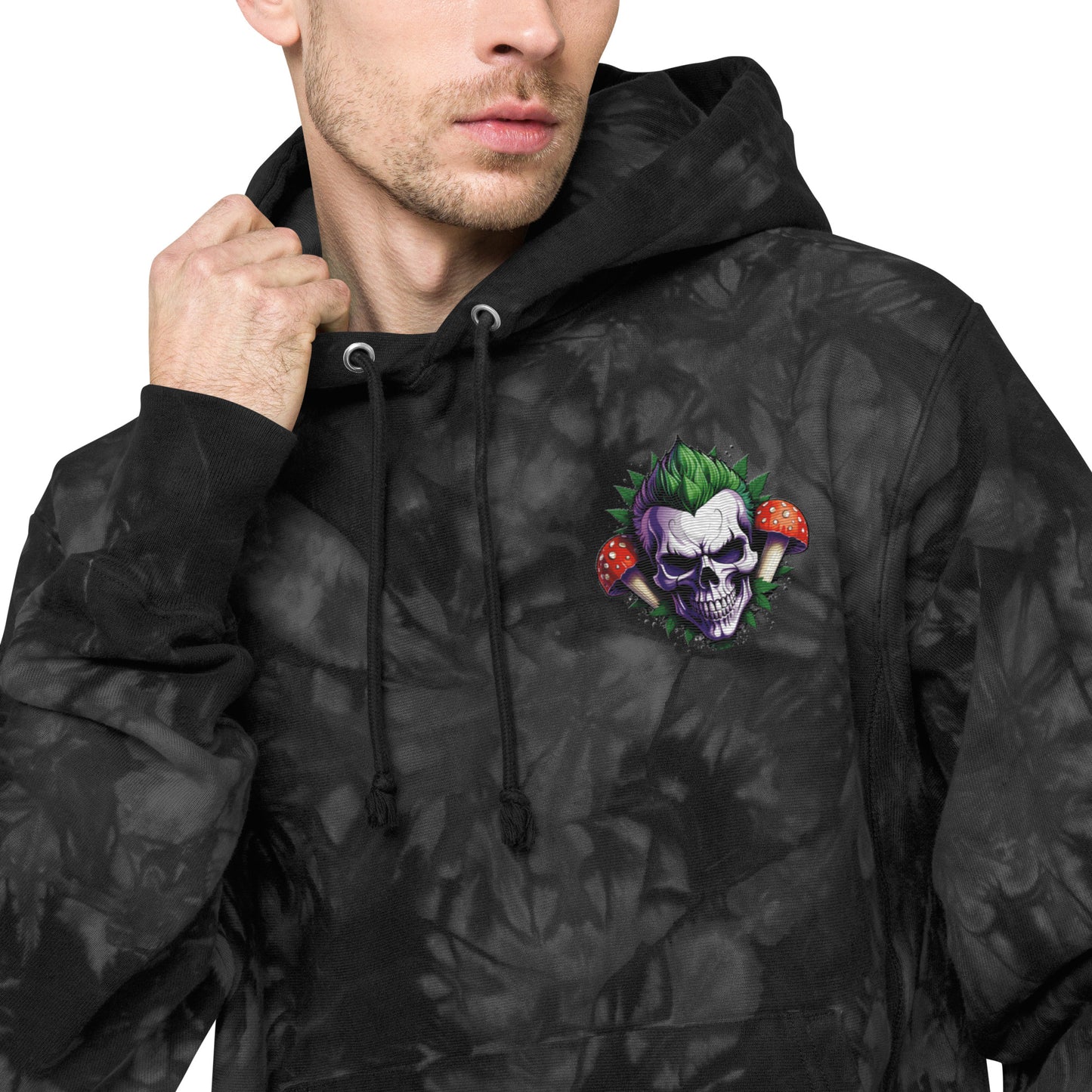 Unisex Mushroom Skull Design Champion tie-dye hoodie