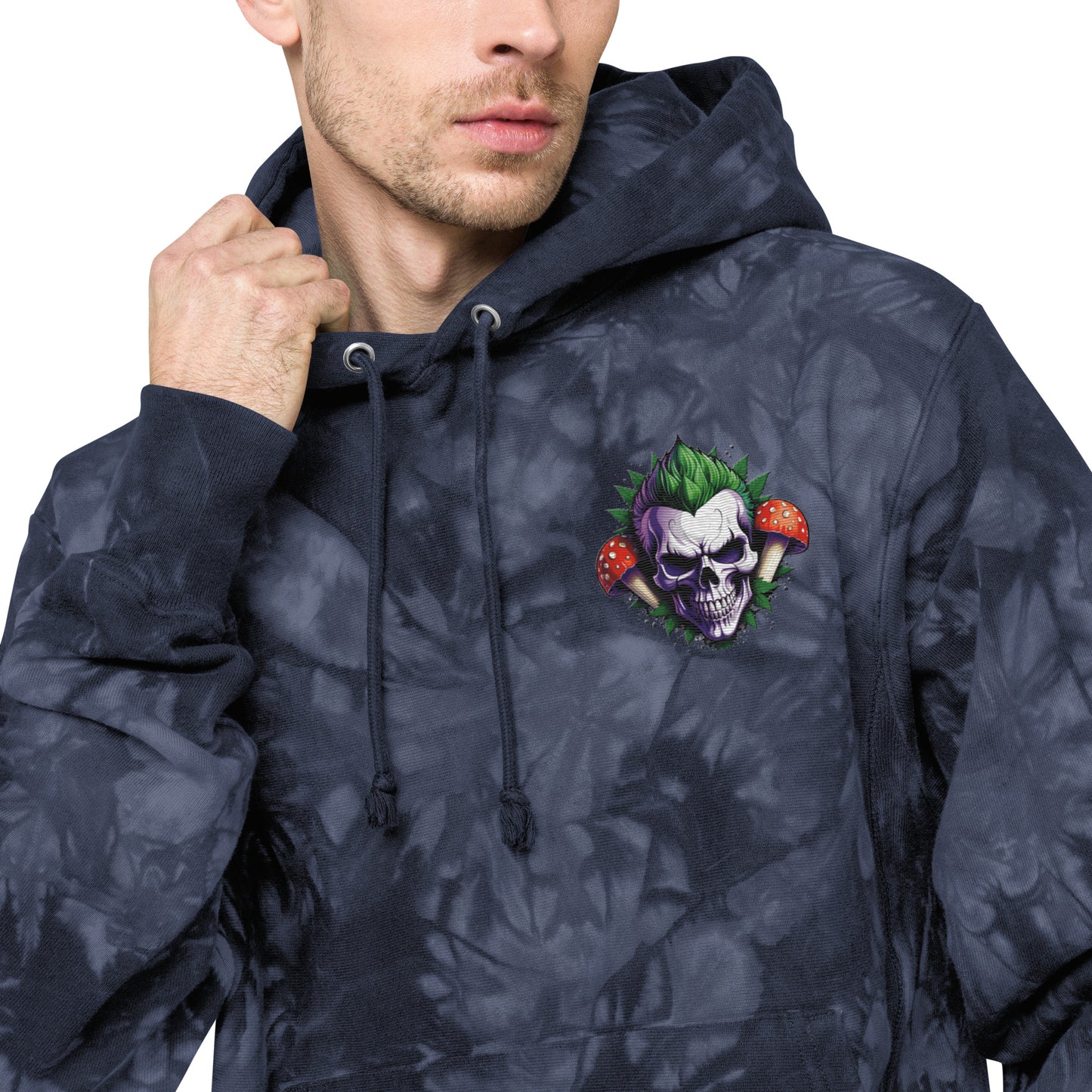 Unisex Mushroom Skull Design Champion tie-dye hoodie